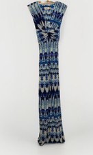 Eliza J Women’s Blue White Ikat Print Twist Knot Maxi Dress Size 8 Resortwear