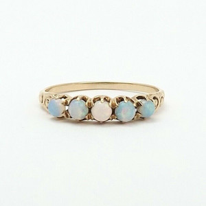 Victorian Solid 10k Gold Opal Wedding Band Ring Fiery Colors 5 Stone Setting