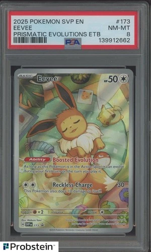 #2 2025 Pokemon SVP En Prismatic Evolutions ETB #173 Eevee PSA 8 NM-MT