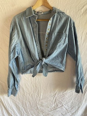 Vintage Kikomo Women s Buttonup With Front Tie Long sleeve