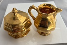 Set of 2 Bossanello Italy  Creamer & Lidded Sugar Bowl (22k?)Gold Bonwit Teller