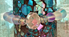 STACKABLE ENERGY BRACELET by Connie IRIDESCENT faceted CRYSTALS AQUA PURPLE Heal