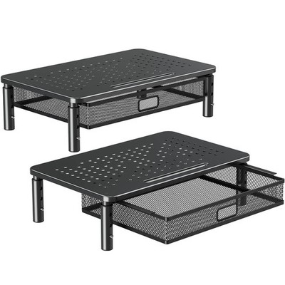 ELIVED 2 Pack Monitor Stand Riser with Drawer, 3 Height Adjustable Black