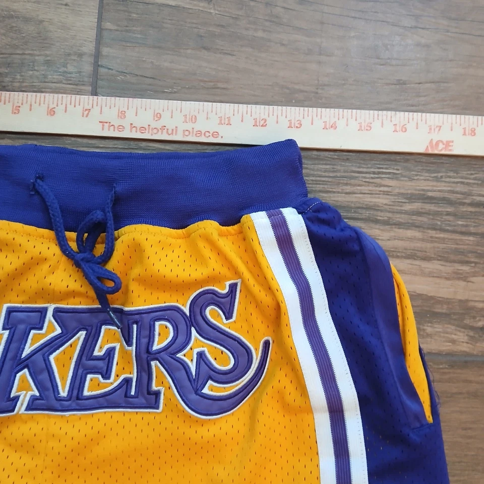 Los Angeles Lakers Shorts Mens Large Yellow Just Don 1996-97 Mesh Basketball - Image 3 of 4
