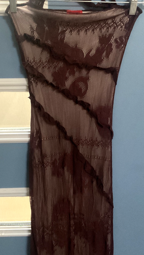 2000S CHRISTIAN LACROIX  Long Choco Brown Sheer Chantilly Lace Gown S - Zdjęcie 4 z 14