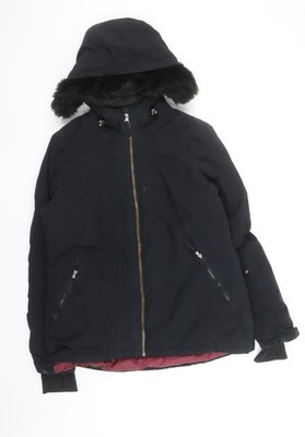 Crane Damen schwarz Fellbesatz Kapuze Parka Jacke Größe 12