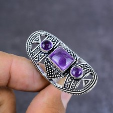 Natural Amethyst Gemstone Handmade 925 Sterling Silver Jewelry Ring Size 7 e428
