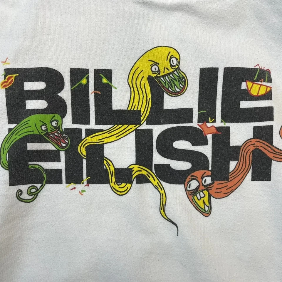 2019 Billie Eilish Sudadera con Capucha Mujer Mediana Blanca Gráfico Serpiente Banda Capucha Sudadera Foto 2 de 4