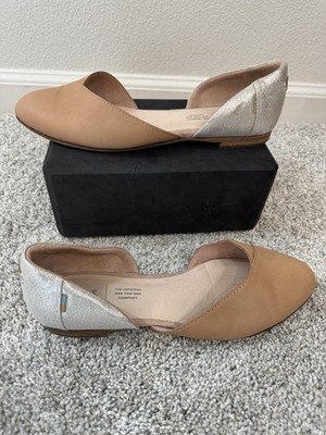 TOMS Women's Gemma D'Orsay Slip-On Sparkle Gold Camel Flats US 8 Sandals