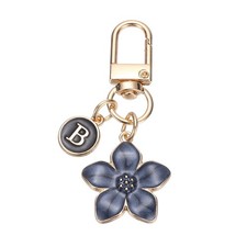 Cute Flower Keychain Letter-B Initial Keychain Charm for Women Black