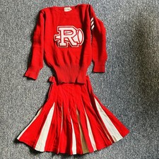 VTG Jean Lee Originals Wool Cheerleading Uniform Red/White Sweater Pleated Skirt