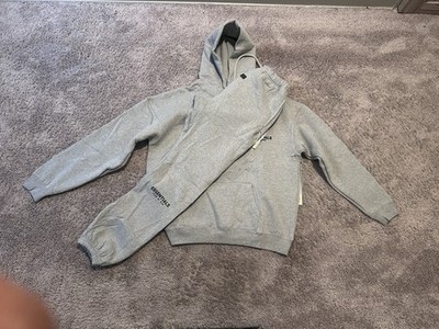 Essentials Gray Tracksuit Hoodie Pants Set Hooded Pockets Logo Athleisure Men