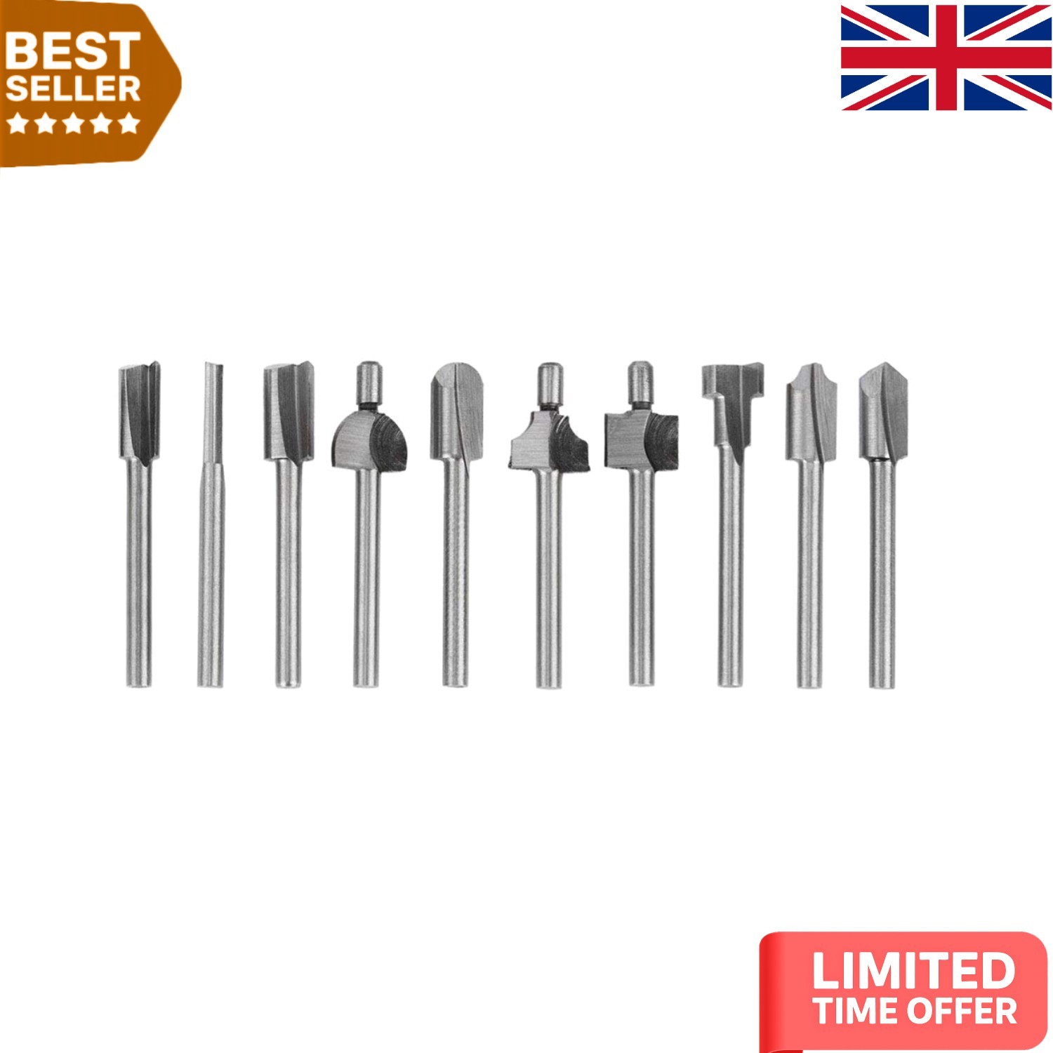 Engraving and Trimming Router Bits - 10pcs 1/8"" Shank, Ideal for DIY Projects