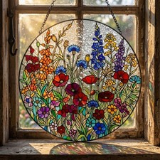 Colorful Wildflower SunCatcher, Floral Stained Glass Suncatcher, Flower Window