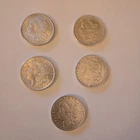 5 Morgan Silver Dollars,random dates, AU, .90 fine, Lot of 5