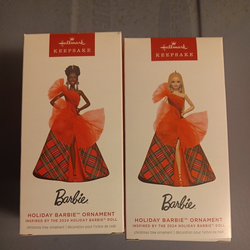 Lot Of 2 Hallmark Keepsake Holiday Barbie Ornament W/ African American 2024