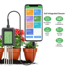 5 IN 1 Soil Sensor NPK EC Moisture Temp pH Meter w/APP Data Logger Rechargeable
