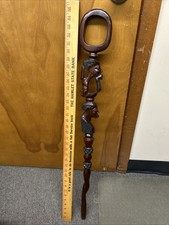 Hand Carved African Wood Walking Stick Cane With Faces