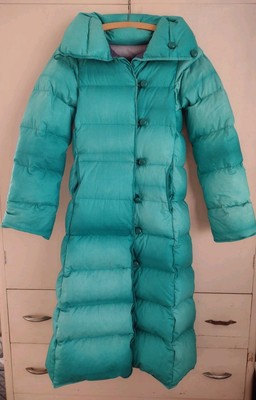 Vtg Miya Yoshi Reversible Down Coat Sz XS Green Gray Puffy Warm Long Cotton 