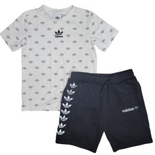 Adidas boys size 9-10 outfit tee shirt and sorts with logo. black and white