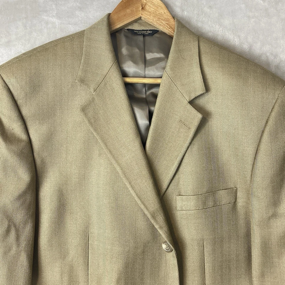 Blazer masculino Chaps Ralph Lauren 42L bronzeado espinha de peixe seda casaco esportivo preppy - Imagem 2 de 4