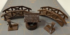 Vintage Plasticville Pond Bridges, Water Well And Pumps O Scale Model Train Acc