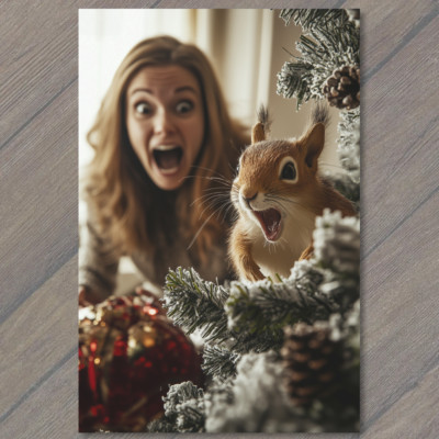 Art Print  Squirrel Jump Scare Christmas Tree Hilarious Festive Holiday Winter