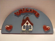 Folk Art 2 Sided Primitive Handpainted Wood Plaque Welcome & Christmas Decor VTG