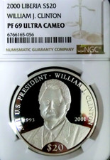Liberia 2000 Bill Clinton William J. President 999 Silver $20 Proof NGC PF69