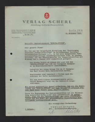 BERLIN, Brief 1931, Verlag Scherl Zeitschriftenvertrieb