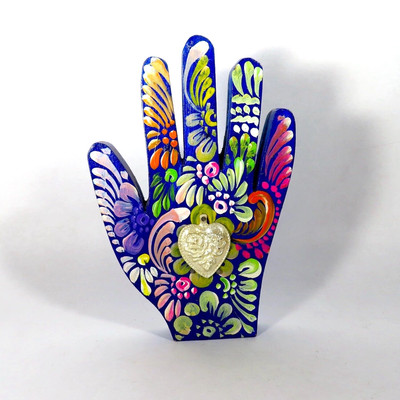 Milagros Hand Wood Sacred Heart Rose Milagro Flowers Handmade Mexican Folk Art