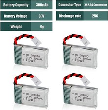 4PCS 300mAh Lipo 3.7v Battery with 2.54 Plug Charger for RC Drone Quadcopter uk