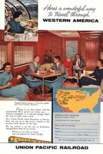 1958 Union Pacific Railroad: Redwood Lounge Vintage Print Ad