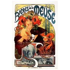 Bieres de la Meuse FRIDGE MAGNET, Decorative Alphonse Mucha Art Nouveau