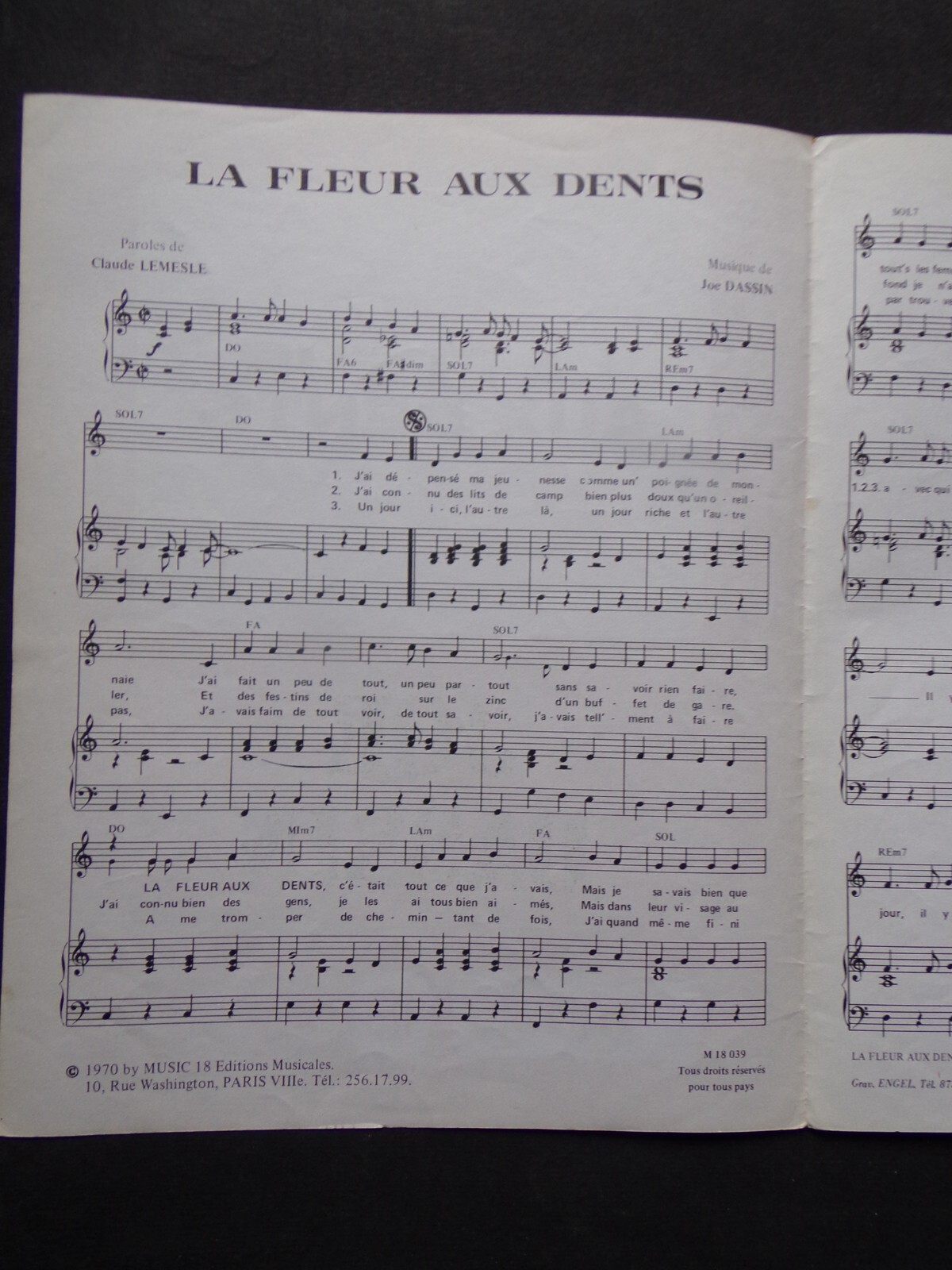partition La fleur aux dents Joe Dassin eBay