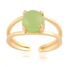 Lite Green Chalcedony Ring Double Layer Gold Plating Prong Set Adjustable Ring