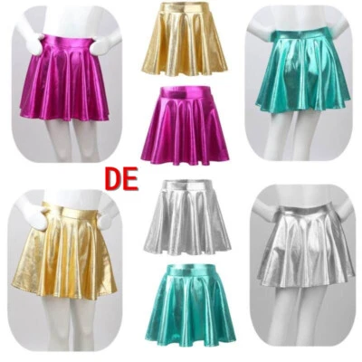 DE iEFiEL Mädchen Metallic Tanzrock Minirock Skater A-Line Stretch Skater Rocke