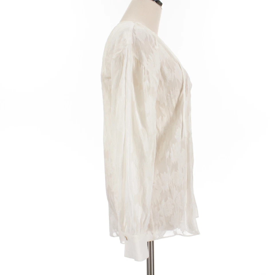 Top Vince Nuevo con Etiquetas Manga Larga Transparente Cuello en V Talla Pequeña en Seda/Algodón Blanco roto Foto 4 de 4