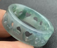 Video Certified Green A Jadeite Jade Heart Star Round Ring NO. 9  419073