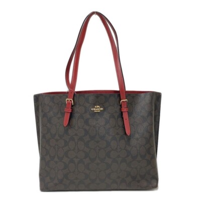 COACH Mollie Tote Signature Canvas Brown Red 1665 Outlet NEW