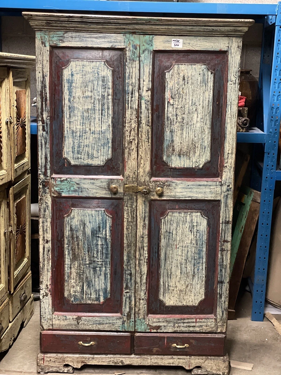 Antique Vintage Big Wooden Almirah Cabinet with Double carved Shelves