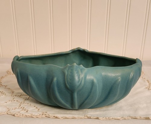 VAN BRIGGLE Art Pottery Vintage Tulip Bowl Vase Flower Frog Turquoise Ming Blue - Picture 5 of 18