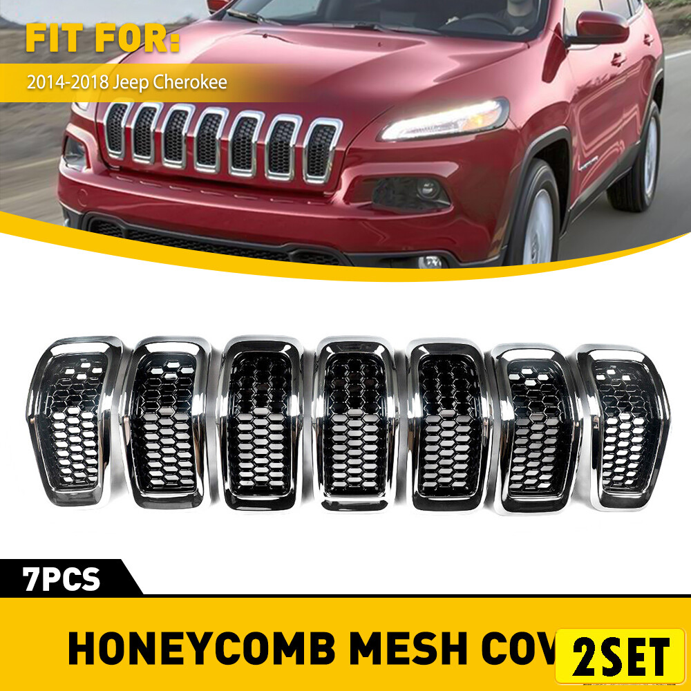For Jeep Cherokee 2014-2018 14X Honeycomb Mesh Grille Grill Inserts Chrome Black