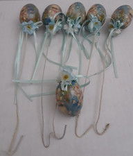 Vintage Lot of Five Decoupage Paper Mache Easter Eggs on Wirer Hangers