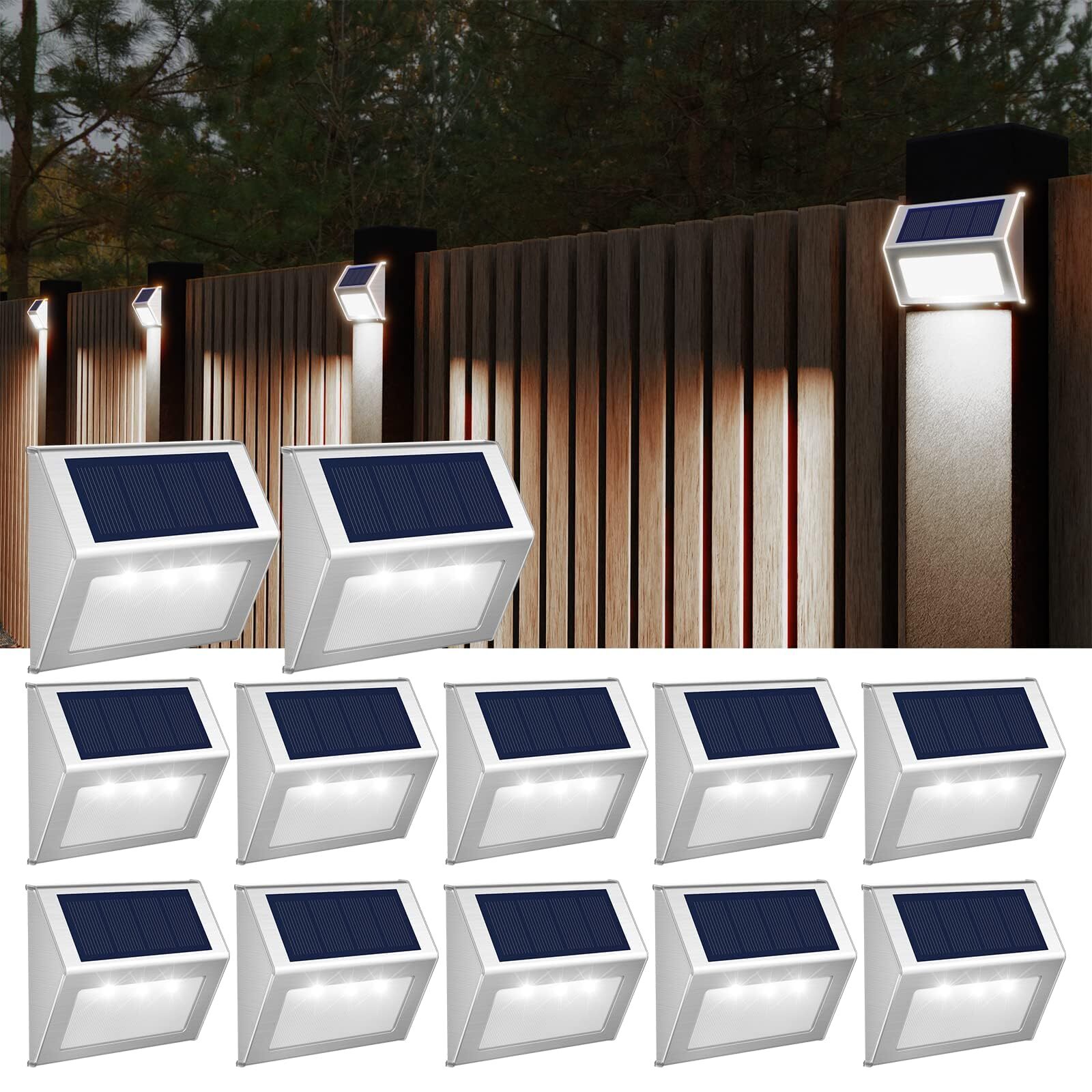 12-Pack Solar Fence Lights for Outdoor Deck Lighting Powered by Solar Energy