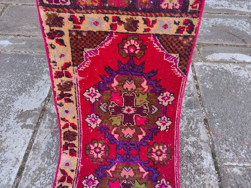 Vintage Hand Knotted Oushak Runner, Turkish Wool Rug, Bohemian Style Runner - Picture 6 of 12