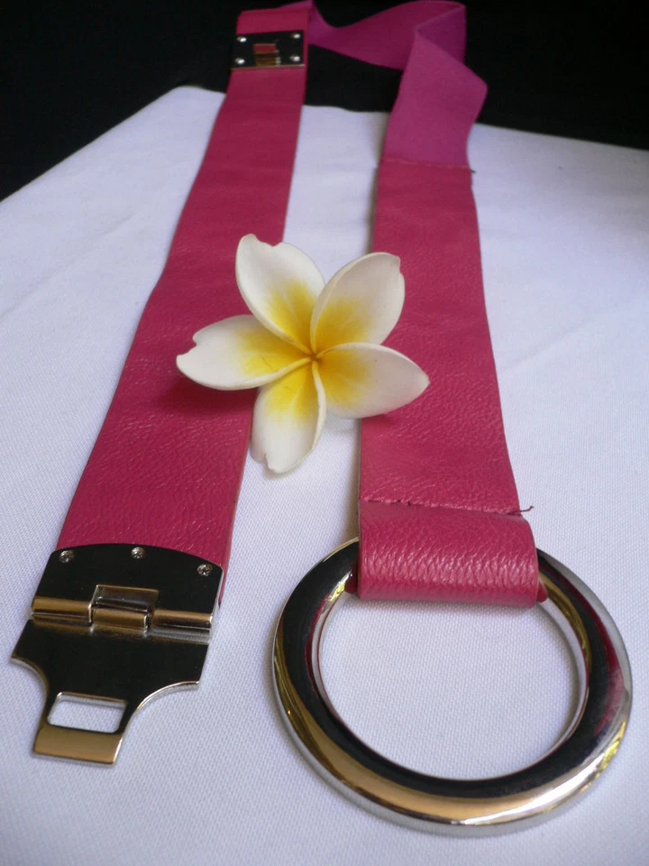 ЖЕНЩИН БЕДРА ВЫСОКАЯ ТАЛИЯ ЭЛАСТИЧНЫЙ РОЗОВЫЙ МОДНЫЙ РЕМЕНЬ СЕРЕБРЯНЫЙ МЕТАЛЛИЧЕСКИЙ КРУГЛЫЙ ПРЯЖКИ S M - Изображение 4 из 4