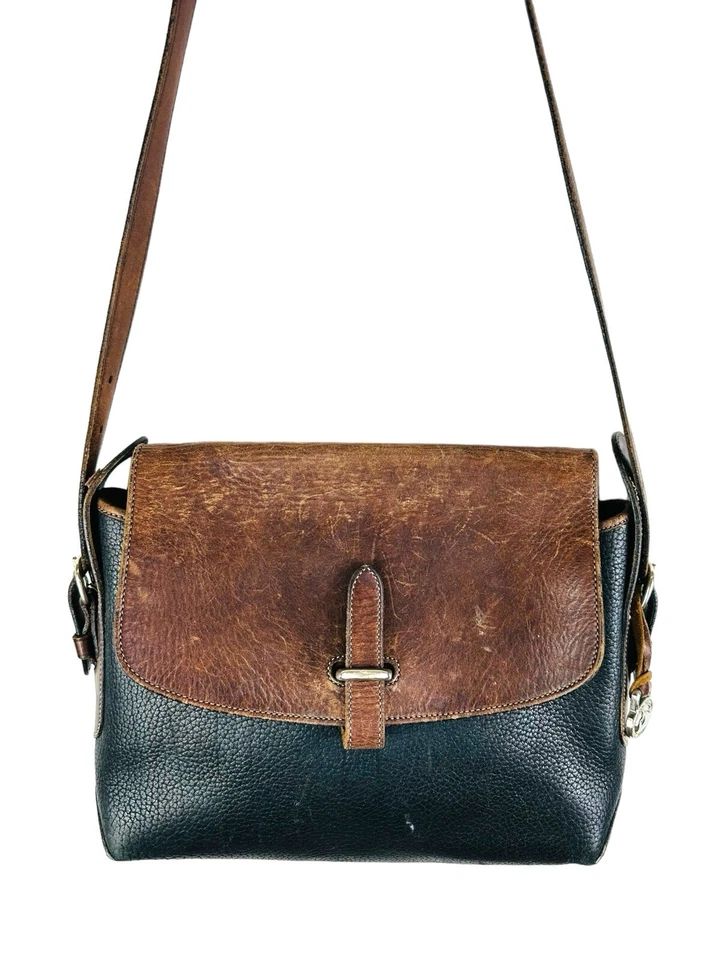Vintage Dooney & Bourke Leather Saddle Crossbody Handbag Black Brown Florentine - Image 2 of 4