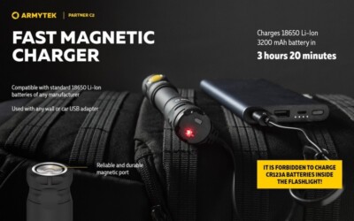 Lampe torche 1020lm Partner C2 Magnet USB Warm - ARMYTEK F07802W