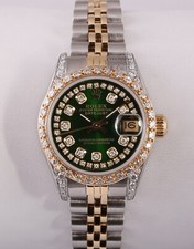 Rolex Lady Datejust 26mm Two-Tone Diamond Bezel Lugs Green String Diamond Dial 2